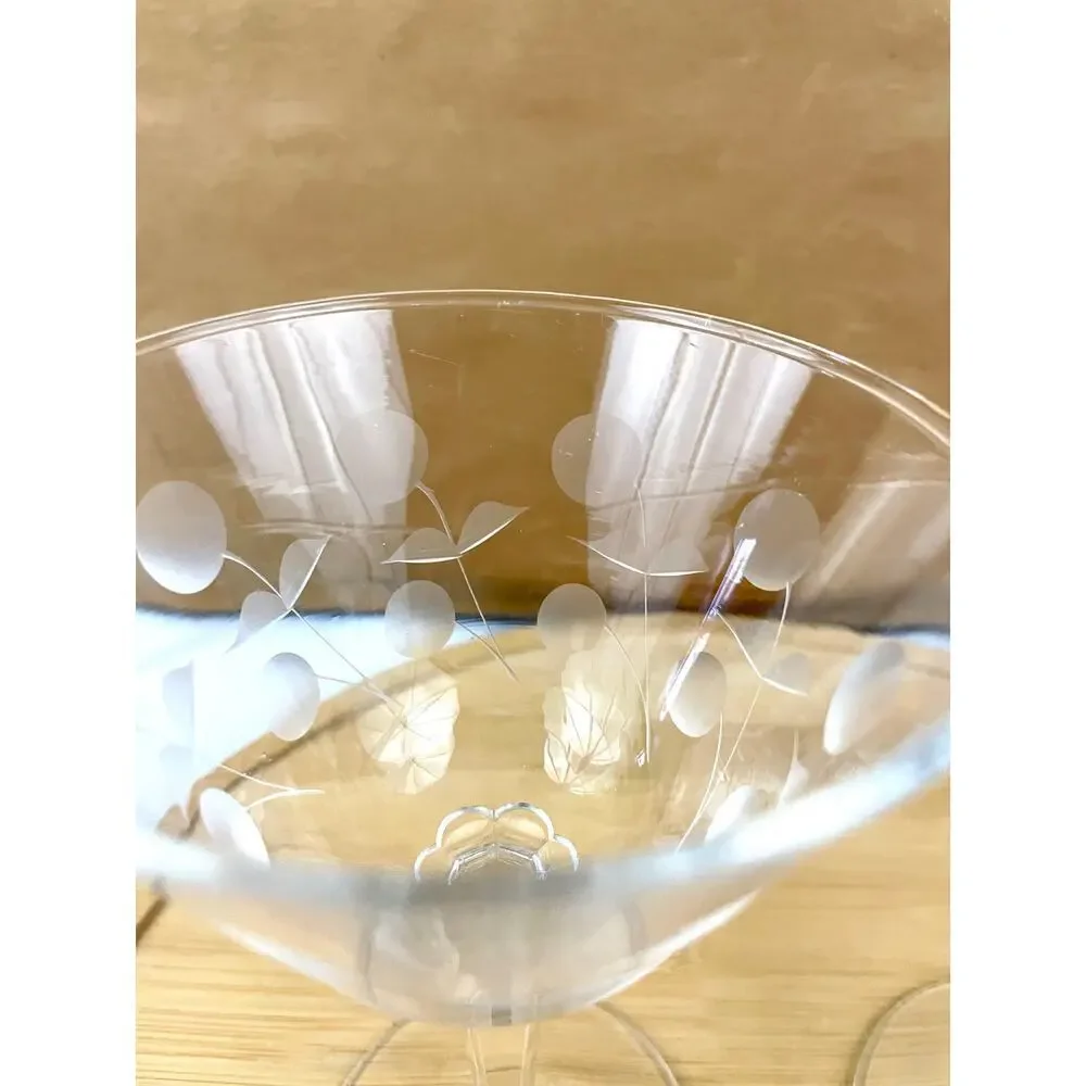 VTG Set of 2 Clear Carlton Champagne Glasses‎ Martini Stem Libbey Glass Etched